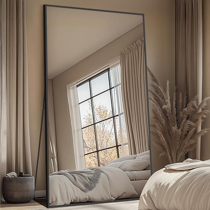 MELOMOIR 82"x44" Oversized Floor Mirror Freestanding, Oversized Mirror Full Length for Bedroom Living Room Dressing Room Gym Yoga Hair Salon, Black Mirror Full Length with Shatterproof Tempered Glass