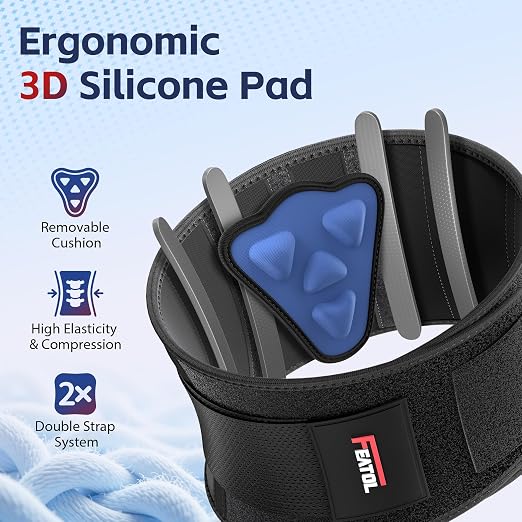 FEATOL Back Brace for Men Lower Back, Lumbar Support Belt- Back Pain, Adjustable Support Straps with Removable Lumbar Pad for Heavy Lifting Work, Grey, Plus Size XXL