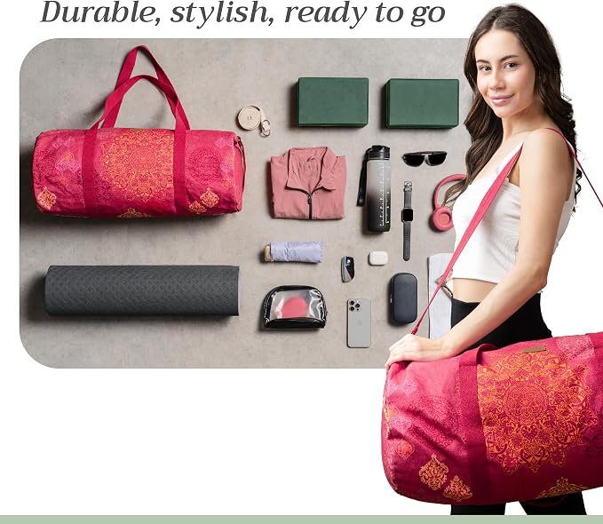 Maison d' Hermine Yoga Mat Duffle Bag Gym Tote Yoga Mat Carry Bag | Cylindrical bag for Woman Men Gifts Adjustable shoulder straps with Drawstring Water Bottle Pocket and zipper pocket