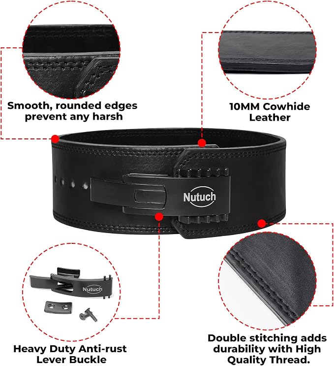 Genuine Leather Lever Weight Lifting Belt |10mm | Gym Belts | Weight Lifting Belts for Men and Women | Grain Leather Weightlifting Belt | Workout Belt | Powerlifting Belt for Back Support | Squats