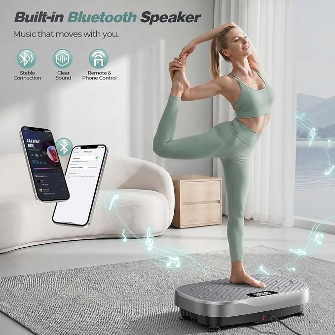 Vibration Plate Exercise Machine with Smart APP, 199 Levels Whole Body Vibrating Platform with 68 Video Courses, Lymphatic Drainage Weight Loss Shaker Plate, with Bluetooth, Remote, 5 Resistance Bands