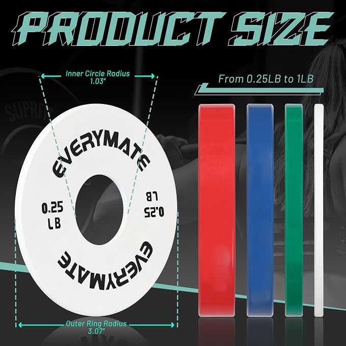 EVERYMATE Fractional Micro Weight Plates Set of 8 Weight Plate Pair of 0.25LB 0.5LB 0.75LB 1 LB for Olympic Barbells for Strength Training Micro Plates Weight Plate