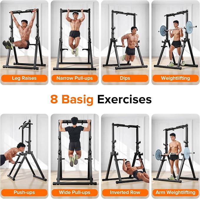 Foldable Power Tower Pull Up Bar Station, Adjustable Height | Portable Free Standing,700lbs Load Max, Adjustable Height fits Man,Woman,Power Tower Pull Up Dip Station, Multi Grips