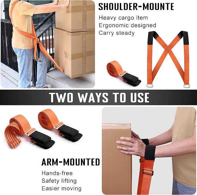 Anti-Slip Moving Straps, 2-Person Shoulder Lifting and Moving System Lifting Straps for Moving Furniture, Appliances, Mattresses, Heavy Objects up to 800lbs