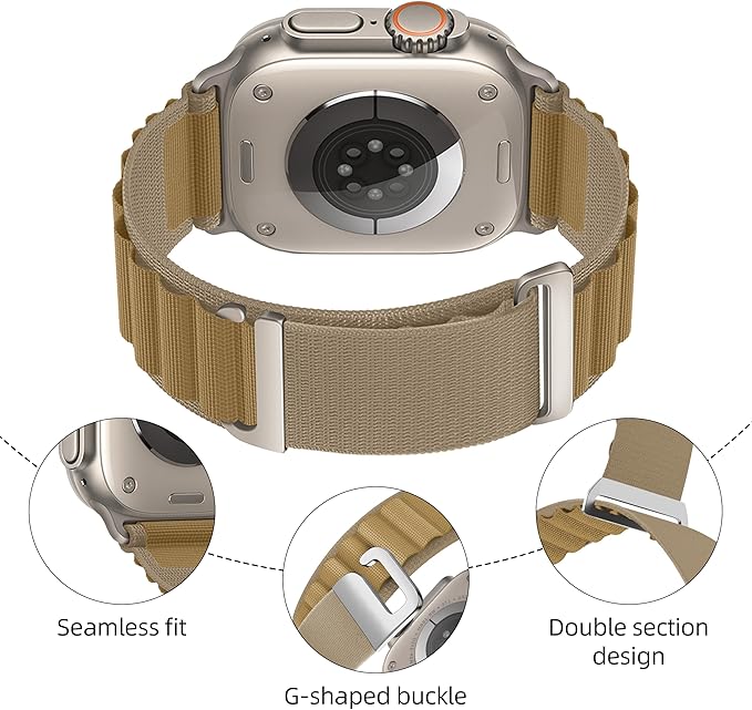 Alpine Nylon Sport Bands Compatible with Apple Watch Ultra Band 49mm 46mm 45mm 44mm 42mm Men Women, Stretch Loop Strap with D-Hook for iWatch Series 10 Ultra SE 9 8 7 6 5 4 3 2 1 (Wheat, 49mm/46mm/45mm/44mm/42mm(Series 3))