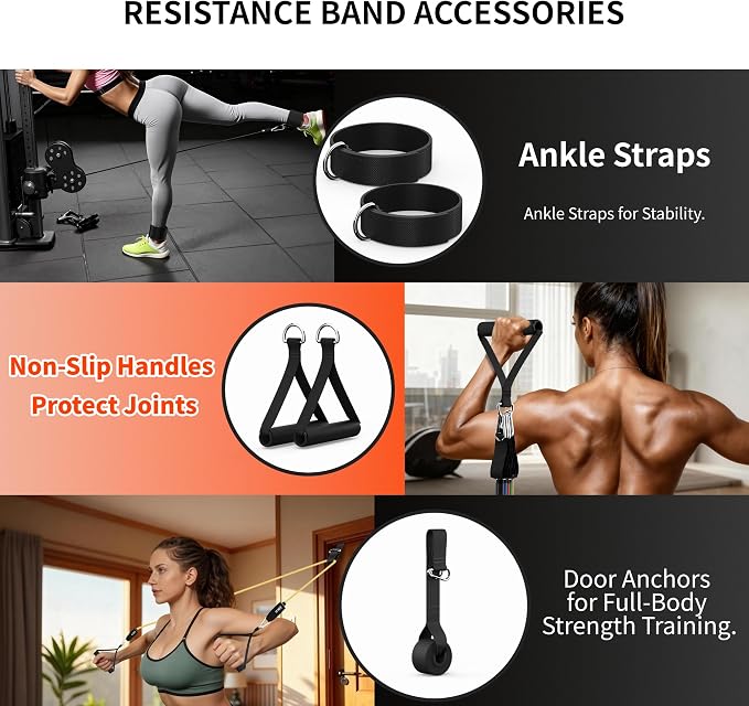 Resistance Bands Set with Handles, Exercise Bands for Working Out, Home Gym Workout Bands, Fitness Equipment for Men & Women Strength Training -fu