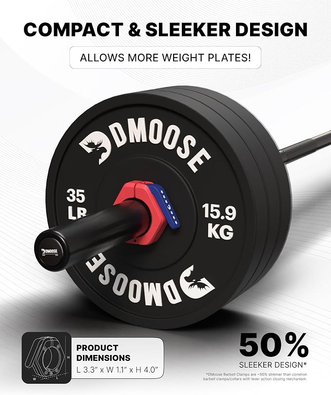 DMoose Fitness Barbell Clips 2 Inch (Pair) - Quick Release Olympic Barbell Clamps & Collars with Anti Slip TPR Grip for Secure Weightlifting and Powerlifting - Weight Clips for Bars at Home or Gym