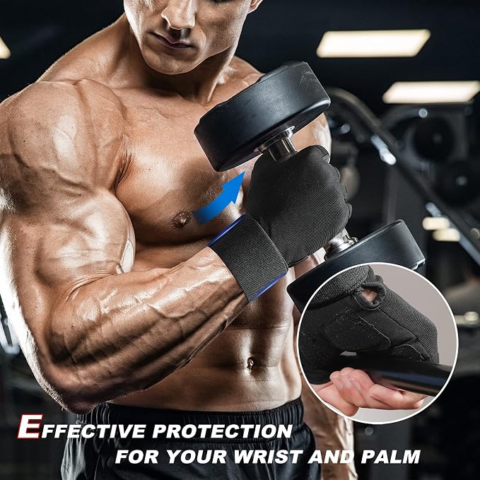 Workout Gloves for Women Men with Wrist Wrap Support Weight Lifting Gloves | Padded Gym Gloves for Weightlifting, Exercise, Crossfit, Resistance Training, Wrist Protection, Full Palm Grip, Fingerless