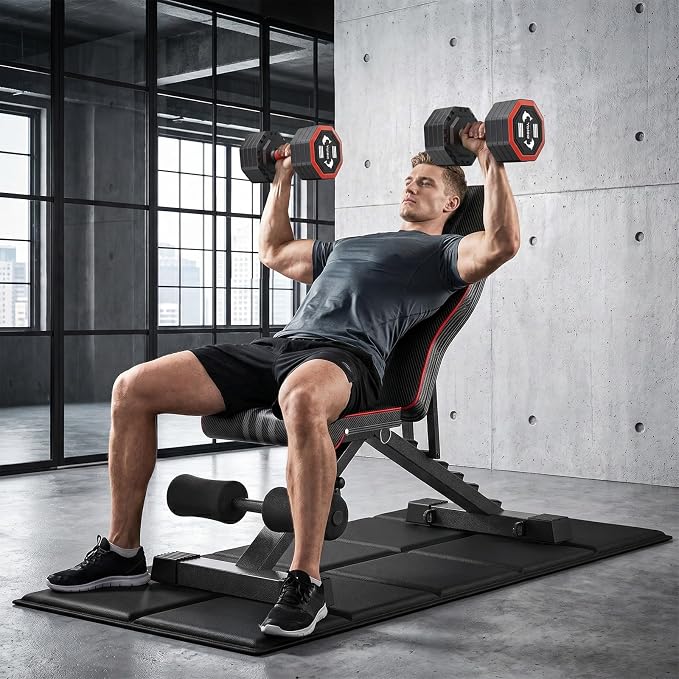 6 in 1 Multi-Function Weight Bench Set - Leg Press, Preacher Curl Rack, Adjustable Workout Bench & Squat Rack for Full Body Exercise, Fitness Strength Training for Home Gym, Equipment Mat