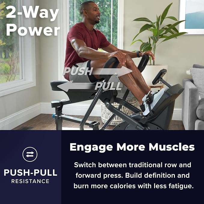 Teeter Power10 Rower with 2-Way Magnetic Resistance Elliptical Motion - Indoor Rowing Machine w/HRM Connectivity, Teeter Move App - Free Classes & Coaching