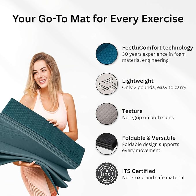 Foldable Yoga Exercise Mat, 6mm/8mm/10mm/12mm Thickness, 72 x 24 Inch - Lightweight, Anti-Slip, and Easy to Store for Yoga, Pilates, Home Workouts, and Floor Exercises