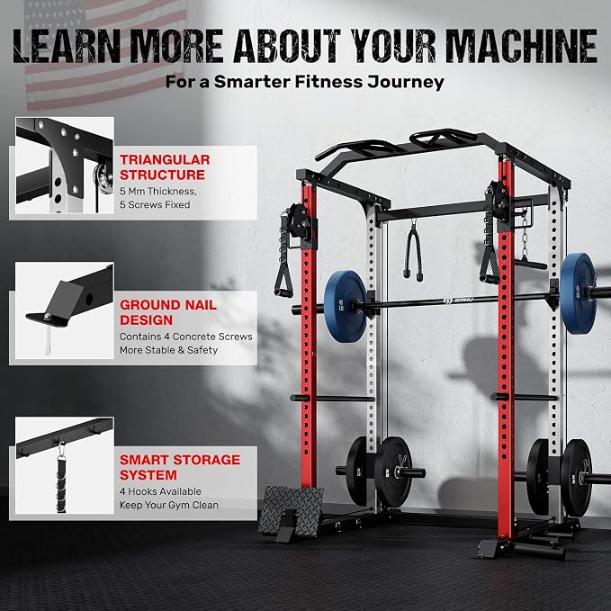 DP01 Power Cage, 2000LBS Squat Rack with Cable Crossover and Dual Independent Pulley System, Full Cage for Full Body Training, Power Rack with More Training Attachments for Home Gym
