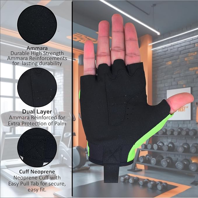 Breathable Anti-Slip Cycling, Gym & Outdoor Work Gloves with Adjustable Wrist Support, Fingerless Garden Gloves Women Weight Lifting Gloves Men Gym