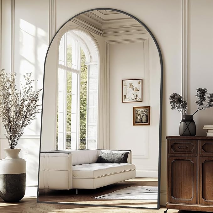 MirrMuse Oversized Floor Mirror Full Length with Stand, 72"X44", Arched | Extra Large, Tempered Glass, for Bedroom Living Room Gym, Black Aluminum Alloy Frame, Hanging or Leaning