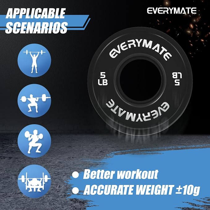EVERYMATE Change Weight Plates 1.25LB 2.5LB 5LB Set Fractional Olympic Bumper Plates for Cross Training Steel Insert Strength Training