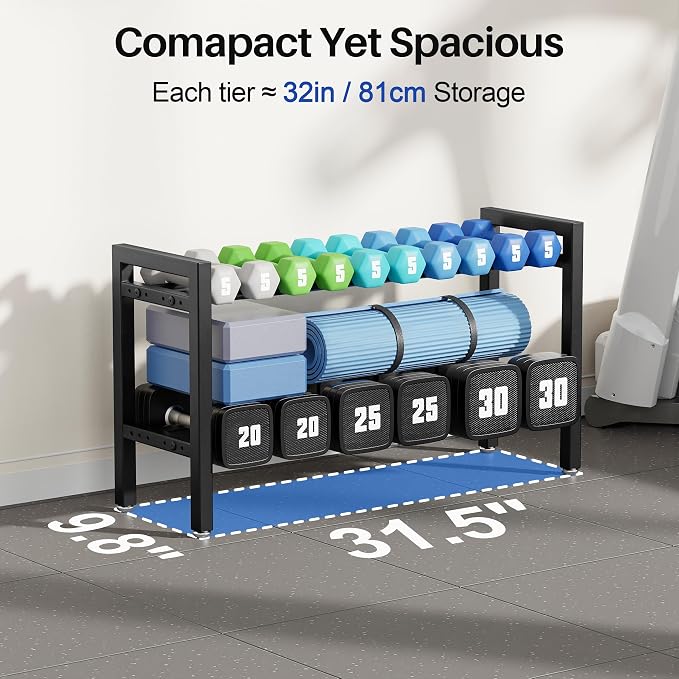 Dumbbell Rack 2-Tier Adjustable Weight Rack For Home Gym Dumbbells Kettlebell (Rack Only)
