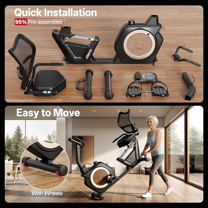 JOROTO Recumbent Exercise Bike for Seniors Adults with 400LBS, Smart App | Low-Impact Exercise Bike 16 Magnetic Resistance, Wide Cushioned Seat, Back Support and Backlit LCD, Heart Rate Monitoring