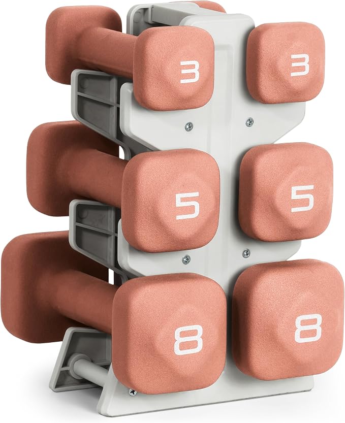 Tone Fitness Neoprene Dumbbell Set with Storage Rack – Non-Slip, Anti-Roll Hand Weights for Home Gym Workouts | 20 lb, 32 lb, 50 lb, 60 lb & 100 lb Options