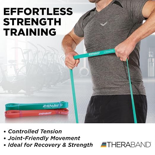 THERABAND High Resistance Band Set of 2, Light and Medium Loop, 15-25 lb | Portable, lightweight, compact, rubber. For home, recovery, gym. Therapy, physical, stretch, elastic. 2-Pack.