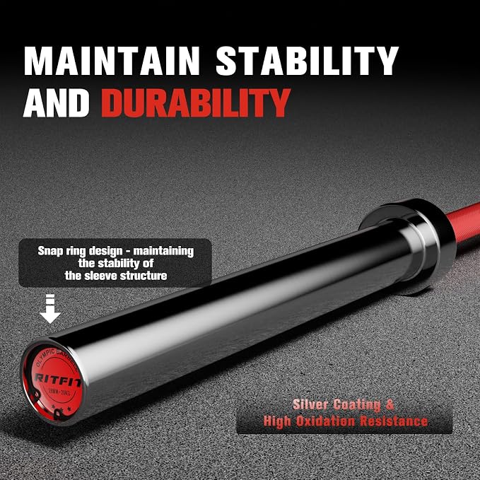 RitFit Elite 7ft Olympic Barbell, Robust 45lb Barbell for Weightlifting and Powerlifting, Superior Olympic Bar with Exceptional 500lbs Load Capacity, Weight Bar for 2” Standard Plates