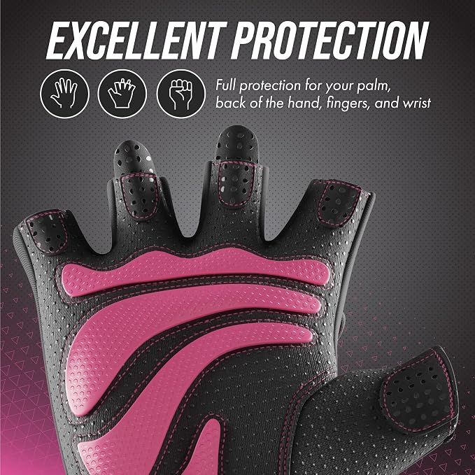 Contraband Pink Label 5437 Womens Extreme Grip Weight Lifting Gloves w/Heavy Rubber Padded Palm (Pair) - Heavy Duty Palm w/Griplock Silicone & Rubber Grip Pads for Gym Workouts