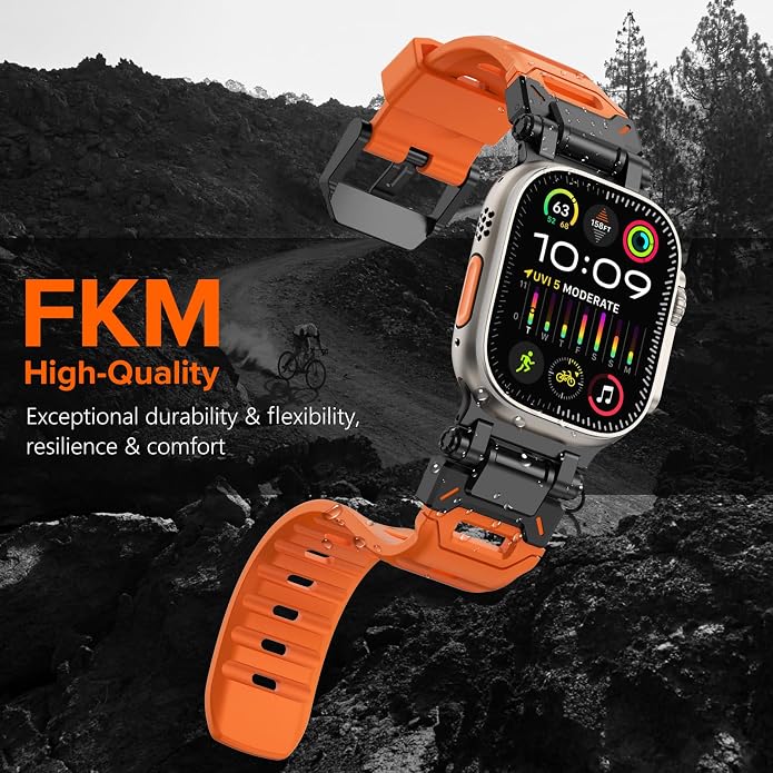 WINGLE FKM Rubber Bands for Apple Watch Band Ultra 3/2/1 Band Ultra 49mm Series 11 10 46mm 45mm 44mm 42mm SE 3/2/1 9 8 7 6 5 4 3 Men, Military Rugged Metal Connector Silicone Apple iWatch Sport Bands