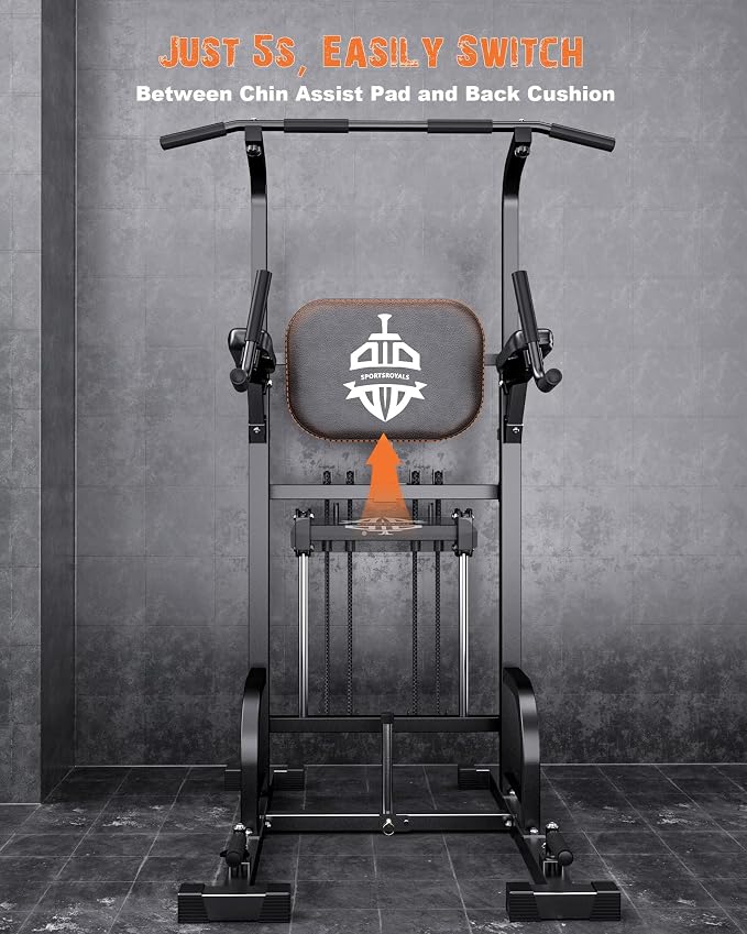 Heavy Duty Power Tower, Light Commercial Grade Steel Frame, 800 LBS Weight Capacity, Multi-Function Pull Up Bar & Dip Station with Crunch Leg Raise, Home Gym Gear for Back and Core Workout