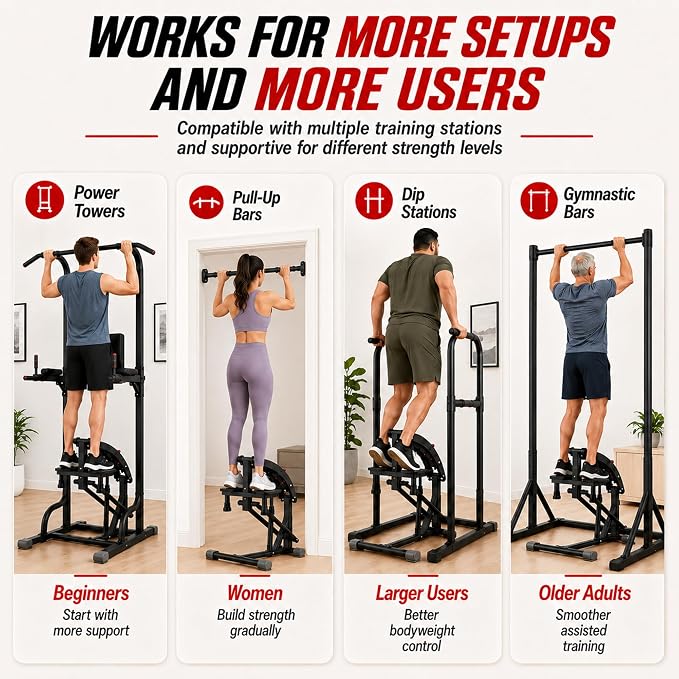 EPHESPORT Pull Up Assist Machine with 6-Level Hydraulic Support | 0–200LB Adjustable Support, Power Tower＆ Dip Station Compatible, 660LB Stable Base, Beginner-friendly strength progression