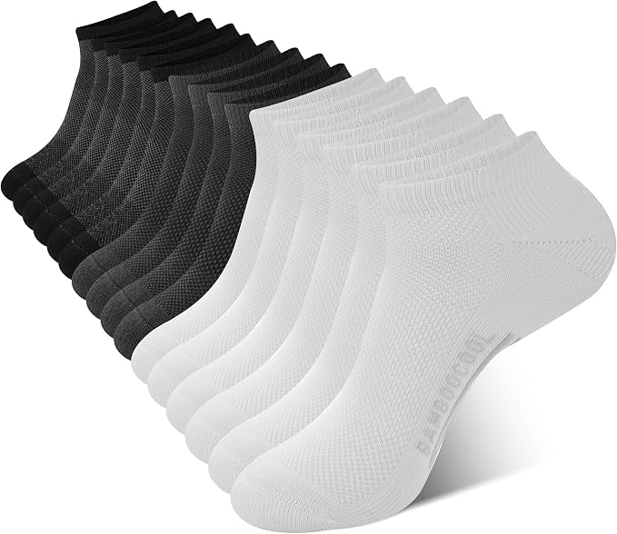 BAMBOO COOL Men's Athletic Ankle Socks Moisture Wicking, Anti-Odor Breathable Running Mesh Socks Arch Support, 8 Pack