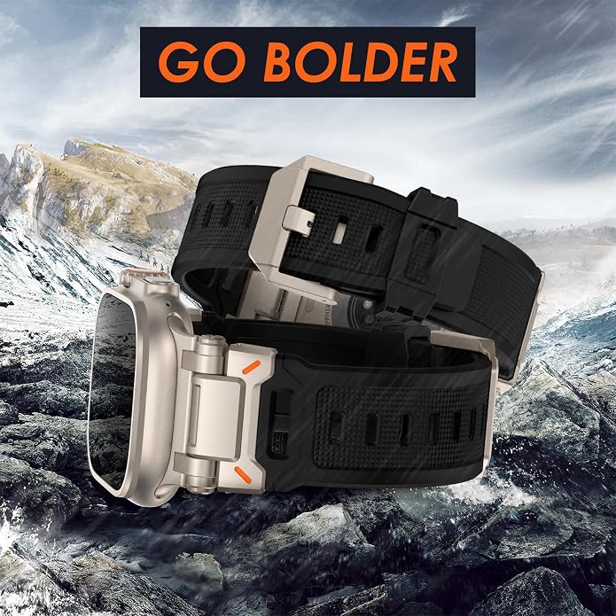 WINGLE FKM Rubber Bands for Apple Watch Band Ultra 3/2/1 Band Ultra 49mm Series 11 10 46mm 45mm 44mm 42mm SE 3/2/1 9 8 7 6 5 4 3 Men, Military Rugged Metal Connector Silicone Apple iWatch Sport Bands