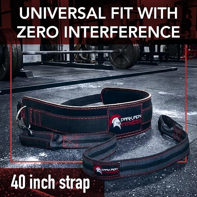 Dark Iron Fitness Dip Belt – Padded Leather Weight Lifting Belts w/ 40 Inch Strap for Squats & Pull Ups - Men & Women Weightlifting up to 270lbs