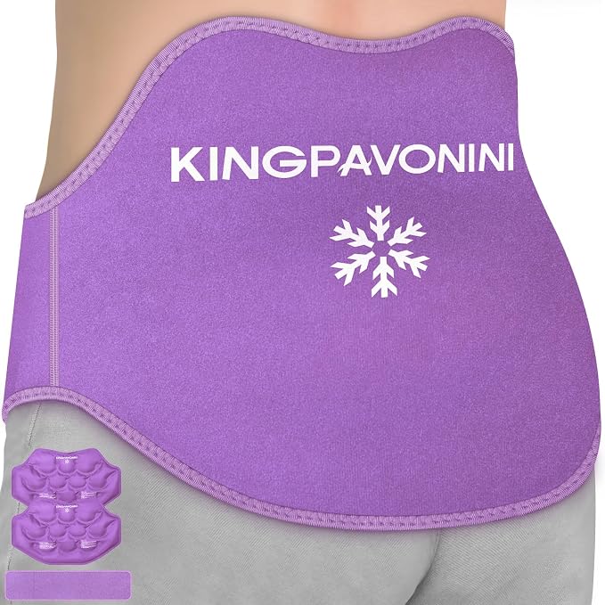 Extra Large Ice Pack for Back Pain Relief, 2 Gel Packs, Purple | 35-Min Long-Lasting & Instant Pain Relief, Leakproof Back Ice Pack, Extension Strap, Hot Cold Therapy, Skin-Safe Lycra Fabric
