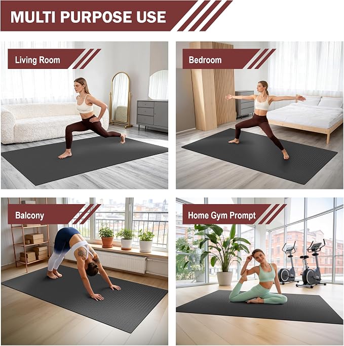 Stepwaver Extra Large Exercise Mat, 6'x4'/ 7'x5'/ 8'x5' / 9'x5'/ 10'x5' (6mm) Thick Workout Mat for Home Gym & Garage Flooring, Shoe-Friendly, Non-Slip, Ultra Durable, Thick Large Workout Mats for Home Workouts