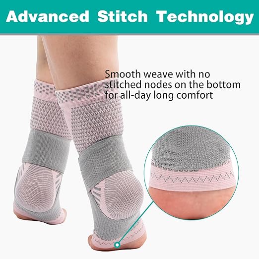 INDEEMAX Ankle Brace for Women & Men, Ankle Compression Sleeve Support Copper Infused Ankle Brace for Sprained Ankle, Plantar Fasciitis Sports, Achilles Tendonitis Pain Relief, Pink Silver, M