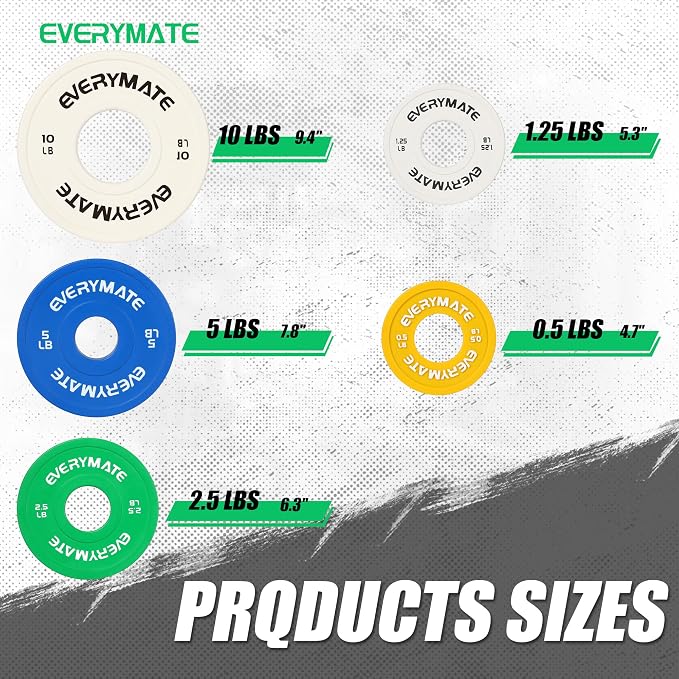 EVERYMATE Change Weight Plates 1.25LB 2.5LB 5LB Set Fractional Plate Olympic Bumper Plates for Cross Training Bumper Weight Plates Steel Insert Strength Training Weight Plates