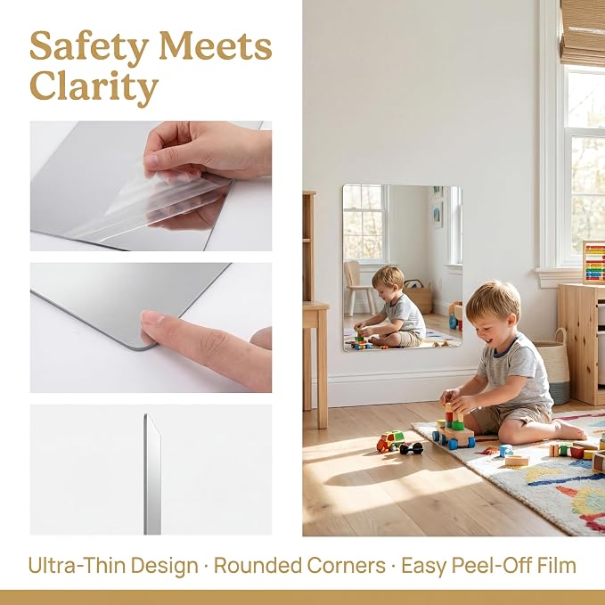 iCAGY Acrylic Mirror for Wall Kids Adults Bedroom Door Closet | Shatterproof, Self-Adhesive, Lightweight, Plastic Mirror Tile Sheet, Reflective, Safe, Plexiglass, 6x9 inch 4 Pcs