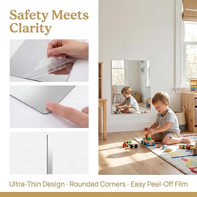 iCAGY Acrylic Mirror for Wall Kids Adults Bedroom Door Closet | Shatterproof, Self-Adhesive, Lightweight, Plastic Mirror Tile Sheet, Reflective, Safe, Plexiglass, 8x10 inch 1 Pcs