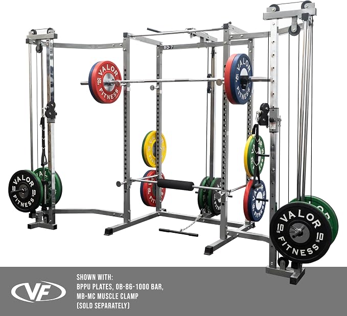 Valor Fitness Power Rack - Squat Rack and Bench Press Power Cage with LAT Pulldown Attachment 2" x 2" Frame - Workout Rack Bundle Options for Complete Weightlifting Home Gym