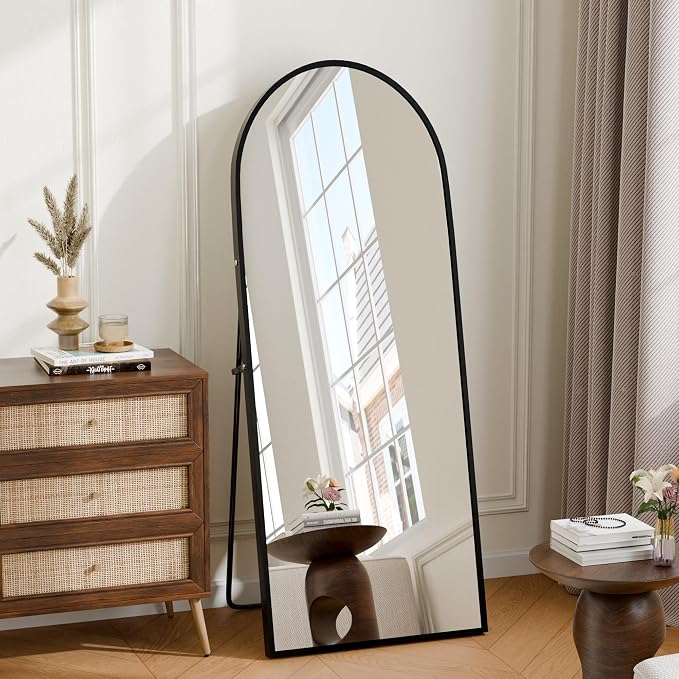 58"×18" Full Length Mirror, Shatterproof Tempered Glass Floor Mirror, Alum Alloy Thin Frame Standing Mirror with Freestanding/Leaning/Wall Mount for Bedroom, Living Room & Entryway, Black