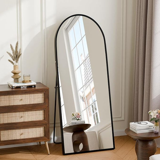 58"×18" Full Length Mirror, Shatterproof Tempered Glass Floor Mirror, Alum Alloy Thin Frame Standing Mirror with Freestanding/Leaning/Wall Mount for Bedroom, Living Room & Entryway, Black