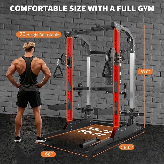 GarveeLife Power Cage, 2000LB Power Rack with Dual Independent Pulley System, Squat Rack with Adjustable Cable Crossover, Multi-Function Home Gym Workout Machine for Home