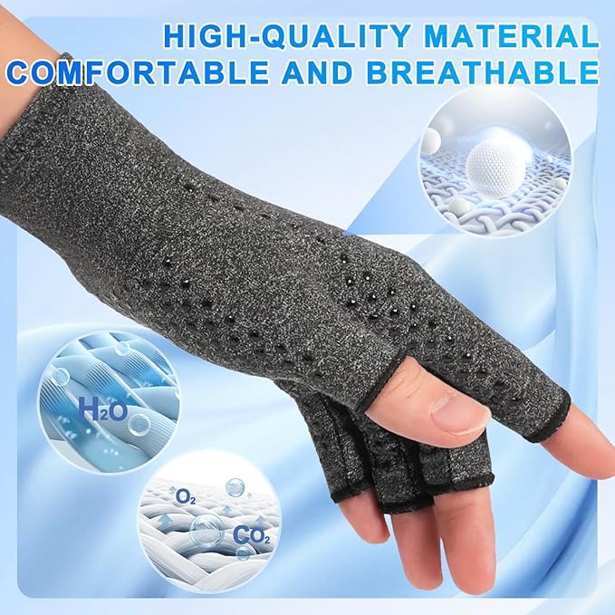 DRNAIETY 2 Pairs Arthritis Compression Gloves- for Hand Arthritis, Carpal Tunnel Pain, Rheumatoid Arthritis, RSI, Fingerless, Anti-Slip, Breathable Gloves for Men & Women, Typing, Daily Use(S, Gray)