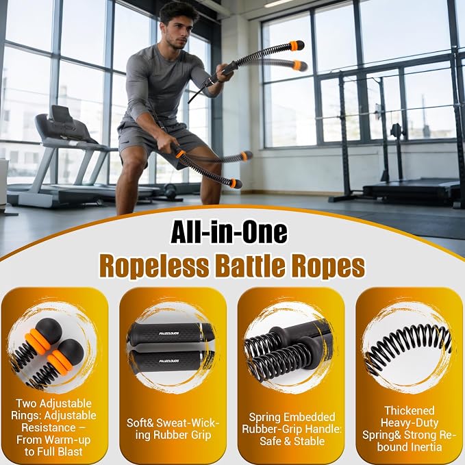 Portable Ropeless Battle Ropes, Adjustable Weights Cordless Battle Ropes for Home Gym with Storage Bag, Weighted Exercise Equipment for Low-Impact Workout, Strength & HIIT, for Men & Women