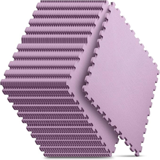 32 Pack 128 sqft Home Gym Mat, Puzzle Exercise Mat, EVA Interlocking Foam Floor Tiles for Home Workout Equipment and Kids' Play Areas - Blue, 24 in x 24 in x ½ in - (Pink, 32 Pack(128 SQ FT))