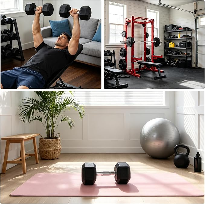 Hex Dumbbells Set for Home Gym – PVC/PEV Coated, Anti-Roll Design, Non-Slip Grip, Cast Iron Core – Versatile Strength Training Weights, 100LB Total (25LB×2+30LB×2)