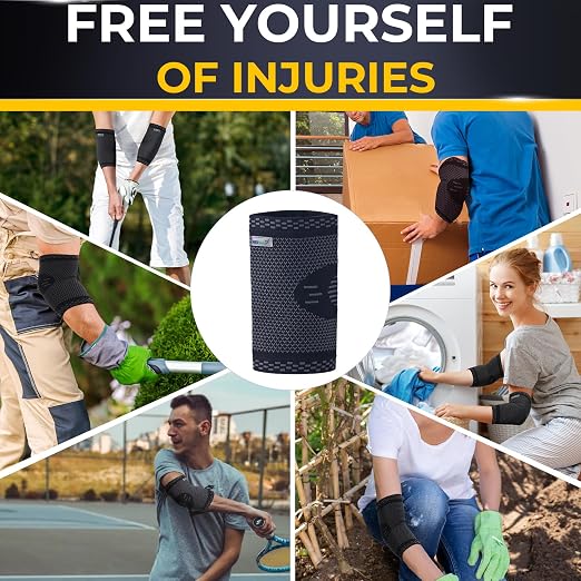 NeoTech Care Elbow Support Brace - Breathable - Men, Women, Right or Left (Black Color, Size M, 1 Pair)