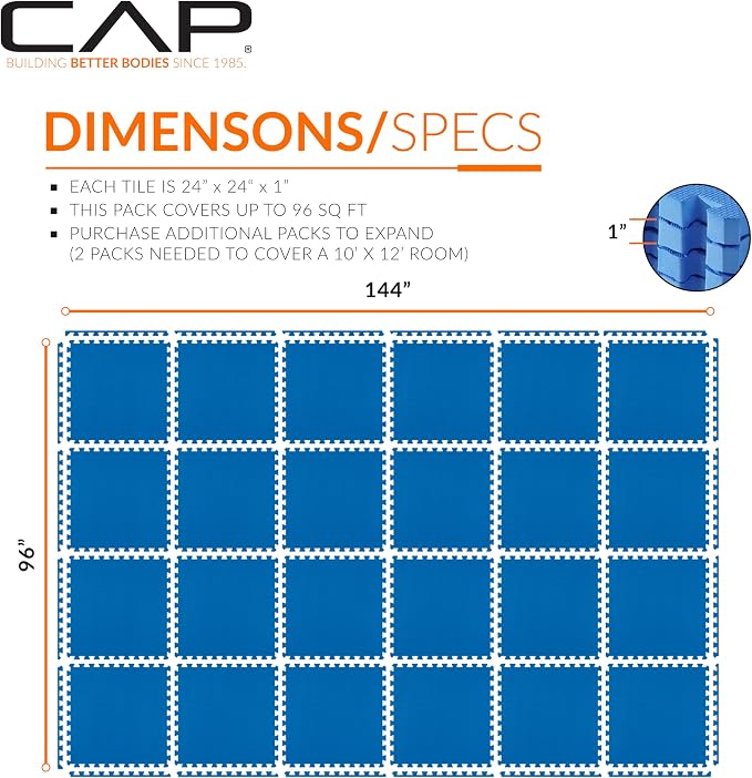 CAP Puzzle Exercise Mats | 1” Thick EVA Interlocking Foam Tiles for Home Gym Flooring | Multiple Options