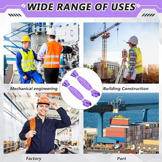 Fabbay 4 Pcs Heavy Duty Polyester Endless Loop Round Lift Slings Lifting Straps for Hoist Towing Moving Furniture Rigging Equipment (3.3 Feet,Purple)