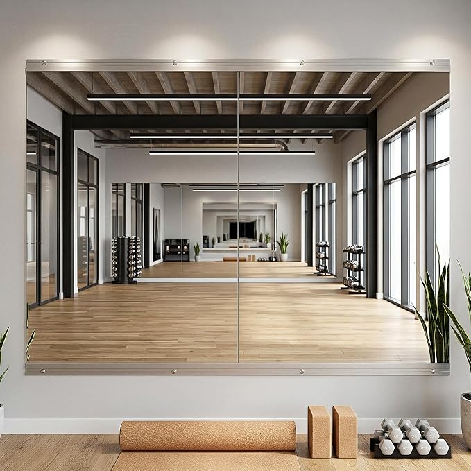 Home Gym Mirror, 55" x 28.5" - 2PCS, Large Full Length Mirror Wall Mounted for Yoga, Frameless Tempered Glass for Home Gym, Dance Studio, Living Room, Bathroom