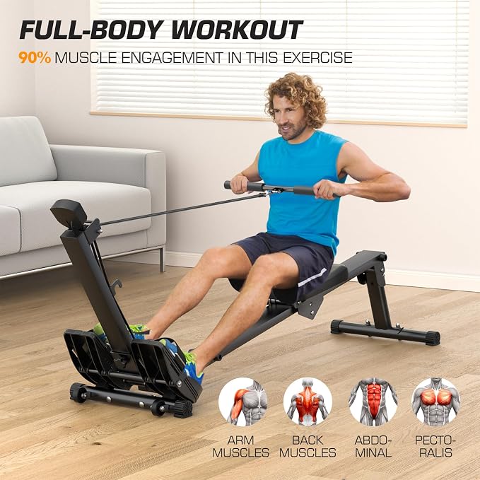Rowing Machine, LUBBYGIM Magnetic Rower Machine, Foldable, LCD Display